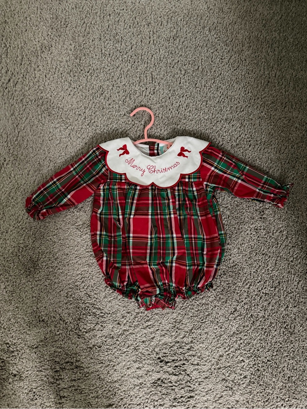 Plaid 'Merry Christmas' Baby One-Piece Romper - Red Green